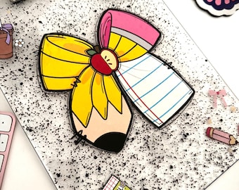 Acrylic Teacher Clipboard with School Themed Bow: Epoxy Sealed Classroom Decor
