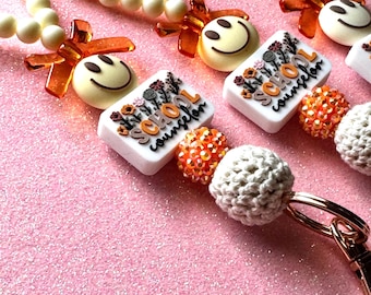 School Counselor Lanyard | Pastel Beaded Lanyard | Personalized Lanyard | Trendy Teacher Lanyard | Teacher Appreciation | Pencil Lanyard