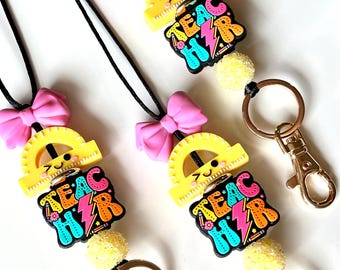 Bright Teacher Lanyard: Trendy ID Holder with Breakaway Clasp