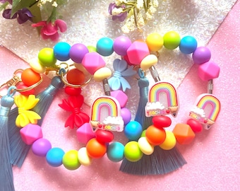 Beaded Wristlet Keychain | Colorful Tassel Key Fob, Teacher Gift
