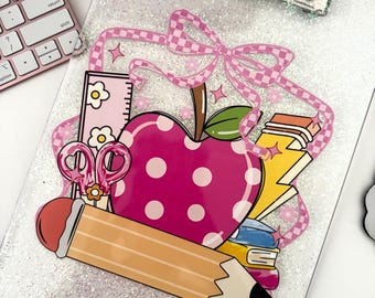 Acrylic Teacher Clipboard with School Supplies: Epoxy Sealed Classroom Decor