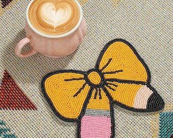 Teacher Coasters | Beaded Teacher Coasters | Desk Mat | Mug Rug | Mug Coaster | Gift for Teachers