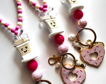 NEW Beaded Donut Coffee Lanyard | Teacher ID Holder | Breakaway Clasp Lanyard| Beaded Lanyard | Trendy Teacher Lanyard | Teacher Gift |