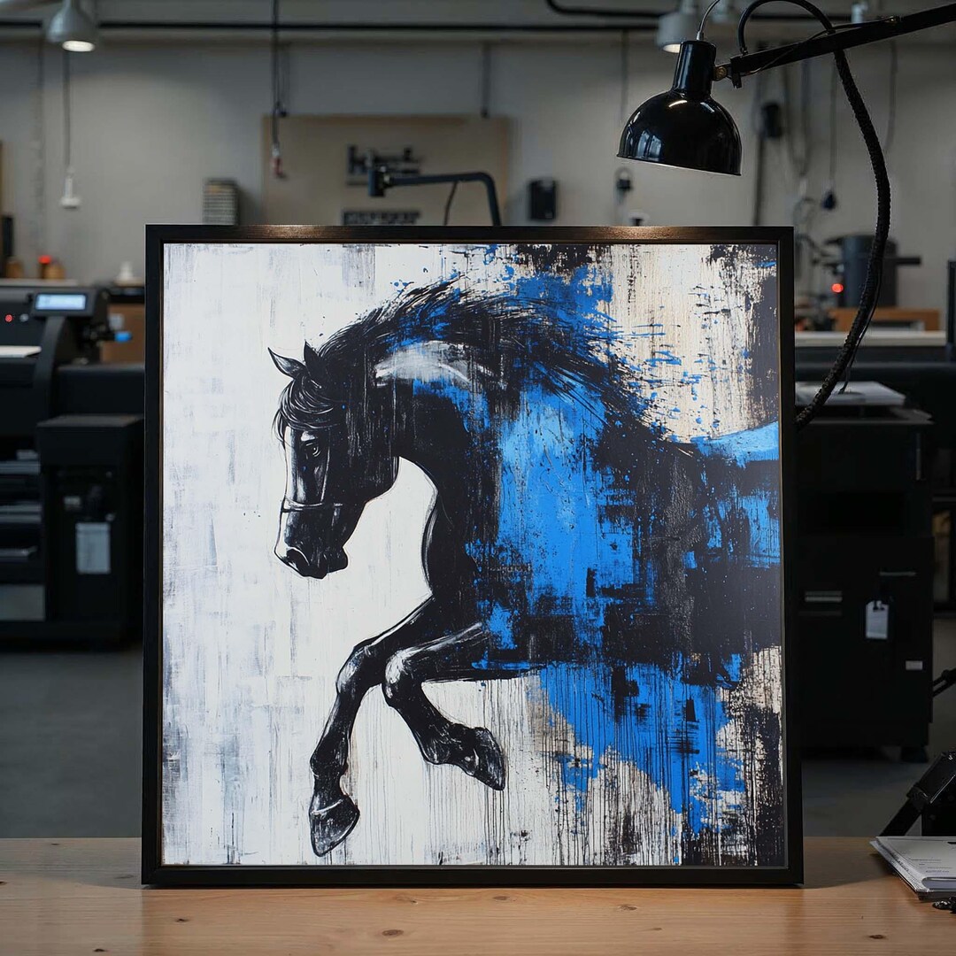 Blue Abstract Horse Canvas, Modern Horse Wall Art, Bold Animal Painting ...