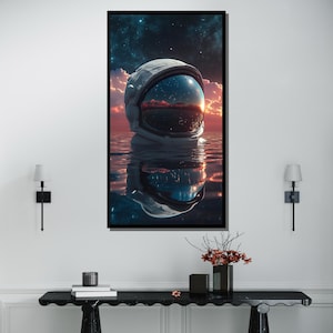 Astronaut Water Reflection Canvas, Cosmic Journey Wall Print, Space Explorer Wall Art, Framed Space Decor,Space Canvas Decor