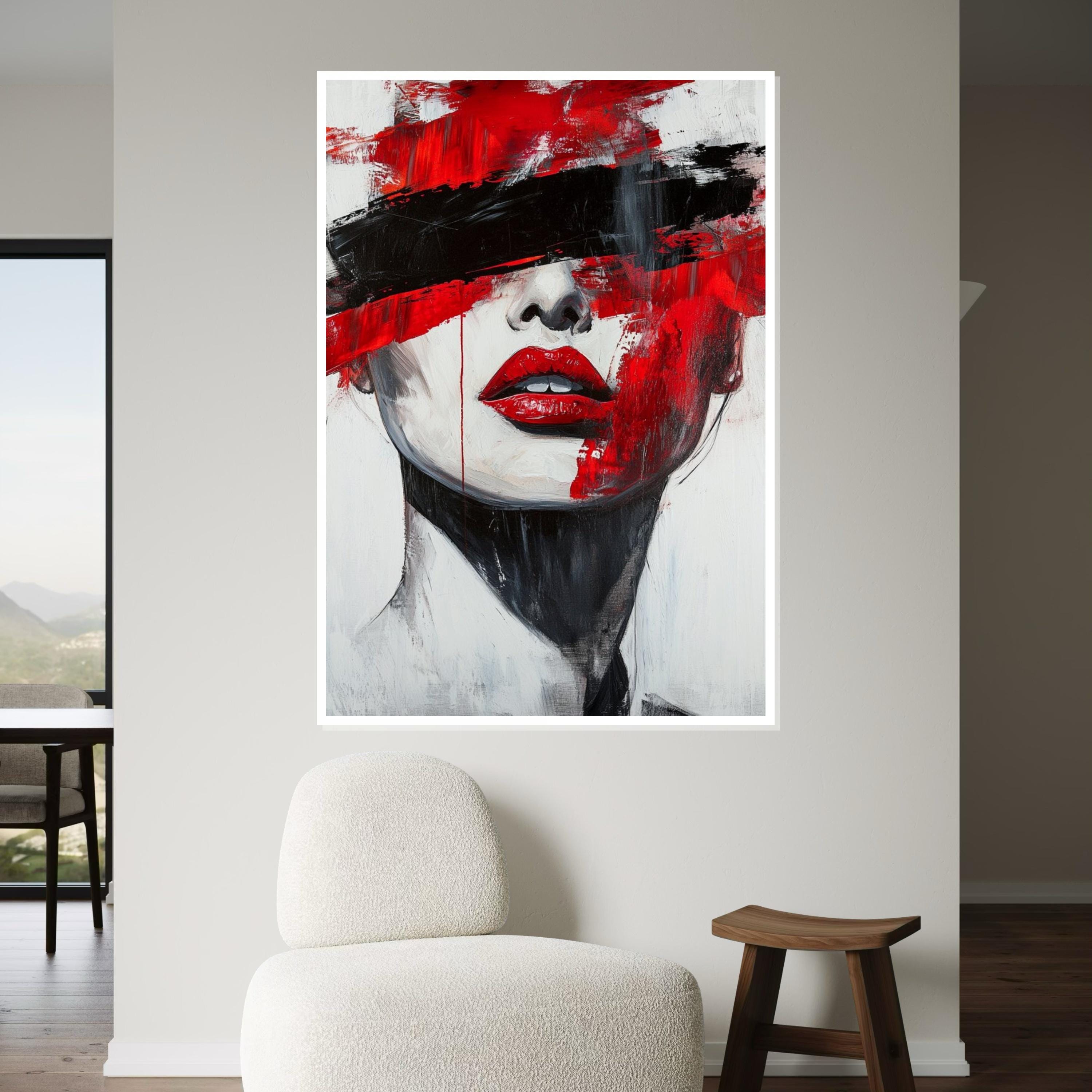 Abstract Red Lips Canvas, Bold Portrait Art, Modern Wall Art, Abstract ...