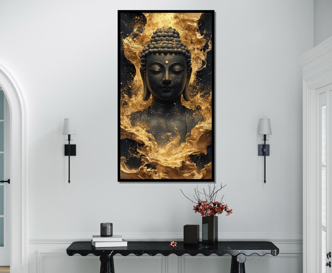 Golden Buddha Canvas, Zen Spiritual Wall Art, Tranquil Meditation Print ...