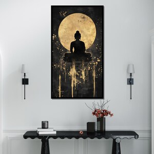 Golden Buddha Silhouette,Zen Canvas Art, Peaceful Wall Decor,Meditation Print, Spiritual Wall Art Canvas Design,Ready to Hang Decor,Gift Art
