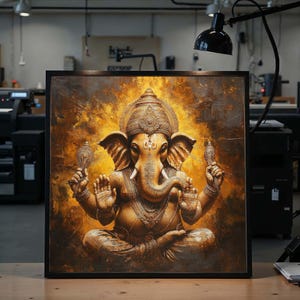 Golden Ganesha Canvas, Elephant God Wall Art, Spiritual Decor, Divine Art Print, Wall Art Canvas Design, Ready To Hang Decoration