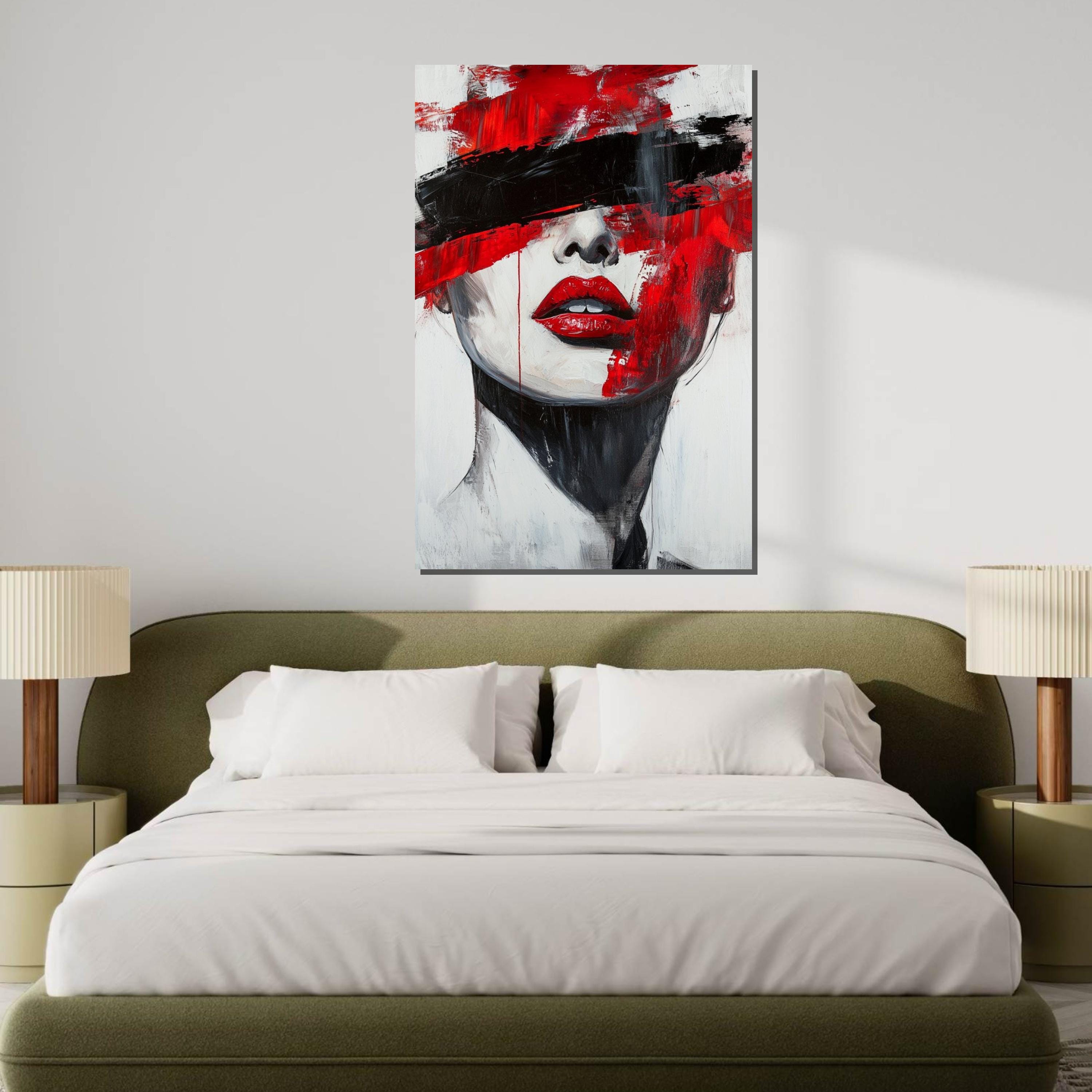 Abstract Red Lips Canvas, Bold Portrait Art, Modern Wall Art, Abstract ...
