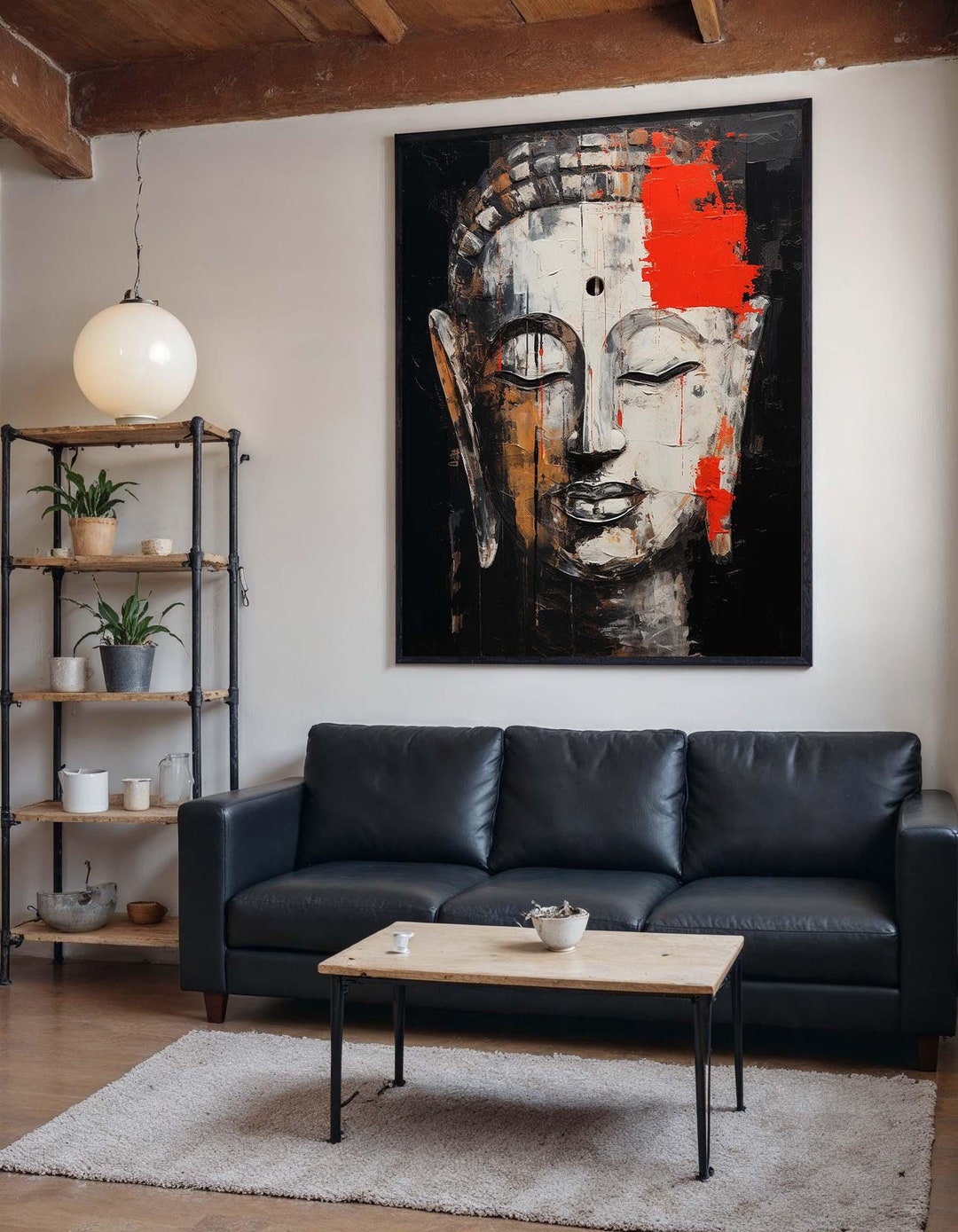 Abstract Buddha Canvas, Modern Zen Wall Art, Bold Spiritual Painting, Red Accent Buddha Artwork ...