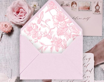 Modello per busta da matrimonio con motivo floreale rosa (download digitale)