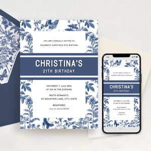 Faire-part d'anniversaire créateur de mode, fête de la mode, modèle modifiable, invitation numérique, réservez une date, Templett téléchargement immédiat