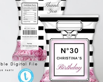 Editable Fashion Birthday Chips Bag, Fashion Birthday Celebration, Party Decor, TEMPLETT
