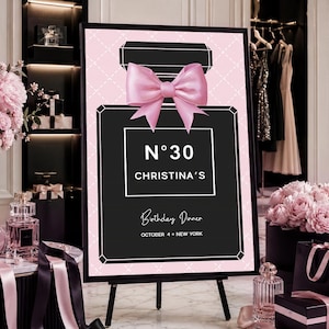 Welcome Sign Template, Editable Party Welcome Sign, Birthday Poster, Pink Bow Welcome Sign, Printable, Templett INSTANT Download