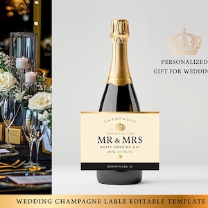 Custom Champagne Label Gift ~WEDDING~ Champagne Label template editable, Personalized Gift For Weddings, Bridal Shower and Events