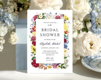 Floral Bridal Shower Invitation, Elegant Garden Party, Printable TEMPLETT (Digital Download)
