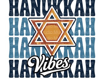 Chanukka Vibes PNG, Davidstern Jüdischer Feiertag Clipart, Blaues Festival of Lights Digital Design für Shirts, Tassen, Karten, Dekorationen