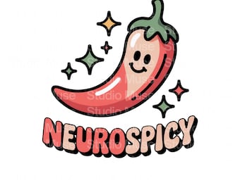 PNG Neurospicy | Design fofo de pimenta neurodivergente | Clipart de conscientização sobre saúde mental | Frase kawaii sobre cérebro apimentado
