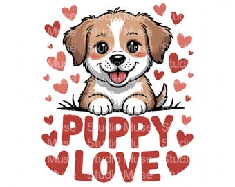 Welpen Liebe PNG | Süßer Hund Valentine PNG | Hund Liebhaber Clipart | Haustier Liebe Sublimations Design
