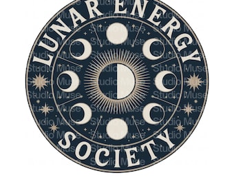 Lunar Energy Society PNG | Moon Phase Celestial Clipart | Mystic Vintage Astrology Design | Witchy Boho Sublimation for Shirts & Prints