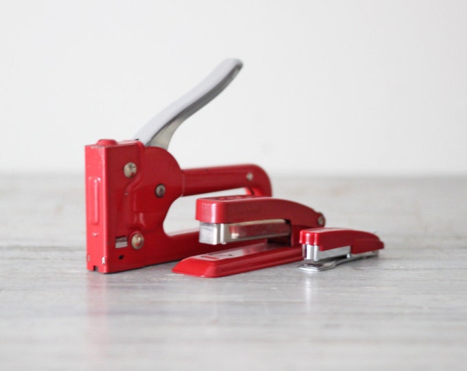 Vintage Red Desktop Stapler Set Etsy