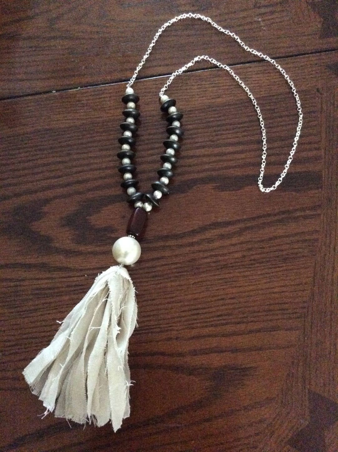 Long Pearl Fringe Necklace Cloth Tassel Fringe Necklace Pearl Etsy