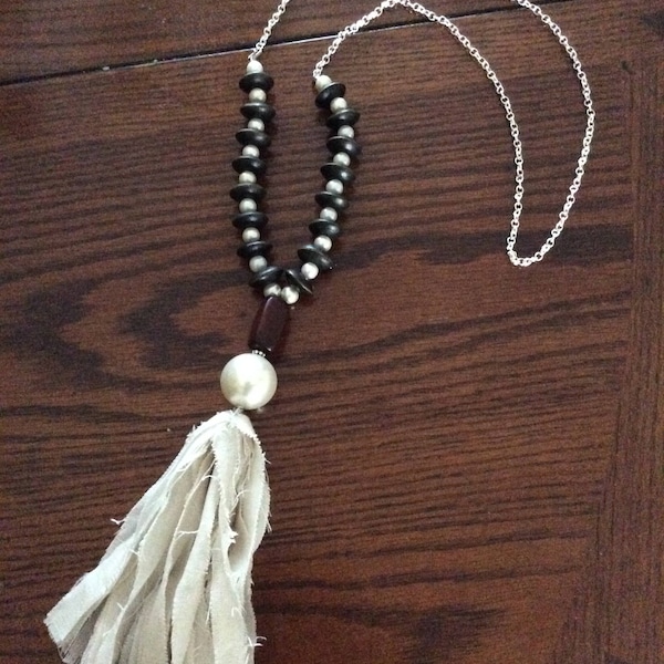 Long Pearl Fringe Necklace Cloth Tassel Fringe Necklace  Pearl Jewelry