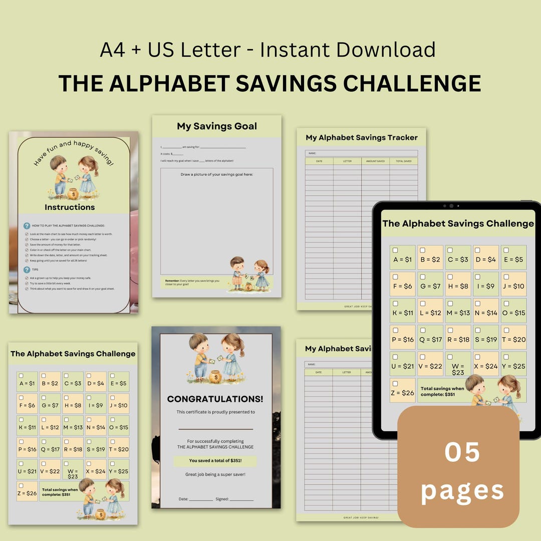 Alphabet Savings Challenge Tracker, Savings Bank Cash Stuffing Tracker ...