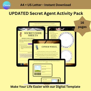 Geheimagent Aktivität, Geheime Nachricht Morse-Code-Vorlage, Escape Room Spionageparty, Wortsuche ID-Karte Bögen, Detektiv Party Bögen