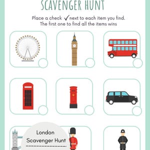 London Scavenger Hunt For Kids, Travel City Trip Treasure Hunt, UK Family Vacation Activity Scavenger Hunt