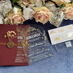 Inviti per Quinceanera in acrilico trasparente con RSVP, invito per i 16 anni, suite di inviti per matrimoni in acrilico, Faire Part Mariage