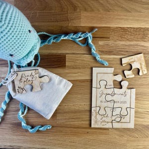 Puzzle annonce de naissance Français / Anglais sachet coton inclus - Annonce grossesse personnalisée