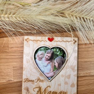 Carte fête des mères en bois avec photo gravé/imprimé - Cadeau original pour célébrer l’amour