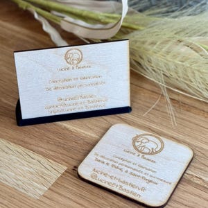 Carte de visite en bois personnalisée | Contreplaqué de bouleau 3mm | Design rond, carré ou rectangulaire