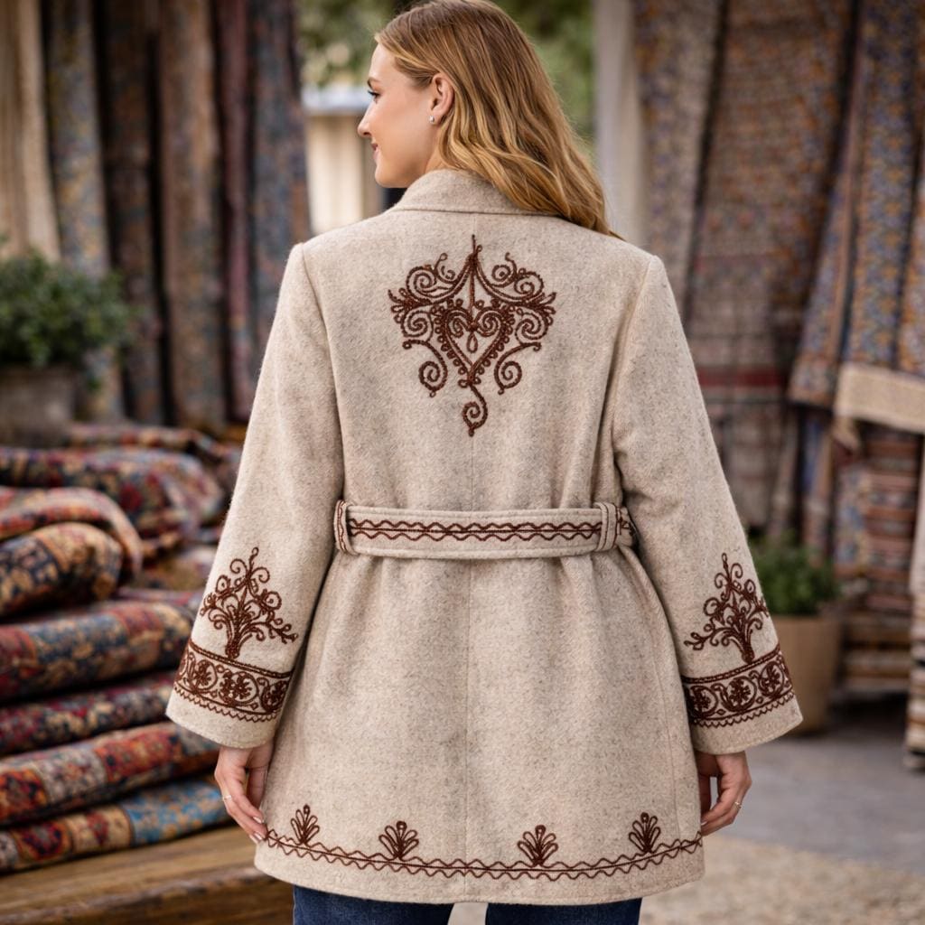 Handmade Embroidered Wool Coat | Beige Boho Folk Jacket - Etsy