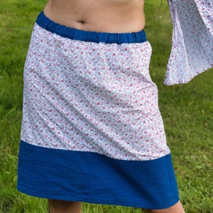 Blue-trimmed floral skirt