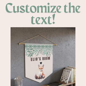 Fox Illustration Kids Room Pennant, Nursery Wall Decor, Children&#39;s Room Banner, Woodland Theme Flag, Baby Shower Gift