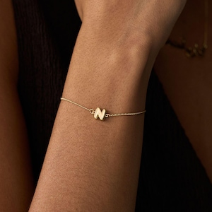 Armband met bubbelletters op maat, armband met initialen in bubbelstijl, 14-karaats gouden armband voor dagelijks gebruik, sieraden met bubbelletters, cadeau voor vrouwen