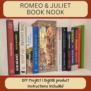 Romeo y Julieta - Rincón de libros imprimible, decoración del hogar, regalo para estantería, rincón de libros DIY, manualidades de papel, regalo romántico, decoración de biblioteca