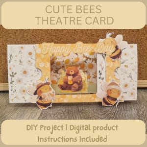 Bonita tarjeta de felicitación de abeja, manualidad de primavera, tarjeta de cumpleaños de abejas, regalo, kit de tarjeta desplegable, manualidades de papel imprimibles, actividad de Pascua