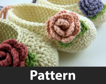 Crochet Pattern - Baby Ballet Flats and Mini Crochet Roses