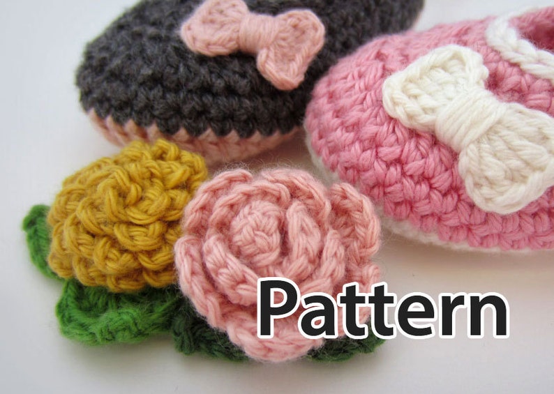 Crochet Pattern crochet flowers and roses, crochet bows, crochet leaves image 1