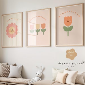 3 impresiones digitales, juego de arte de pared de 3 carteles islámicos para decoración de habitación de niños, flores, tulipanes, invocaciones, dhikr dua