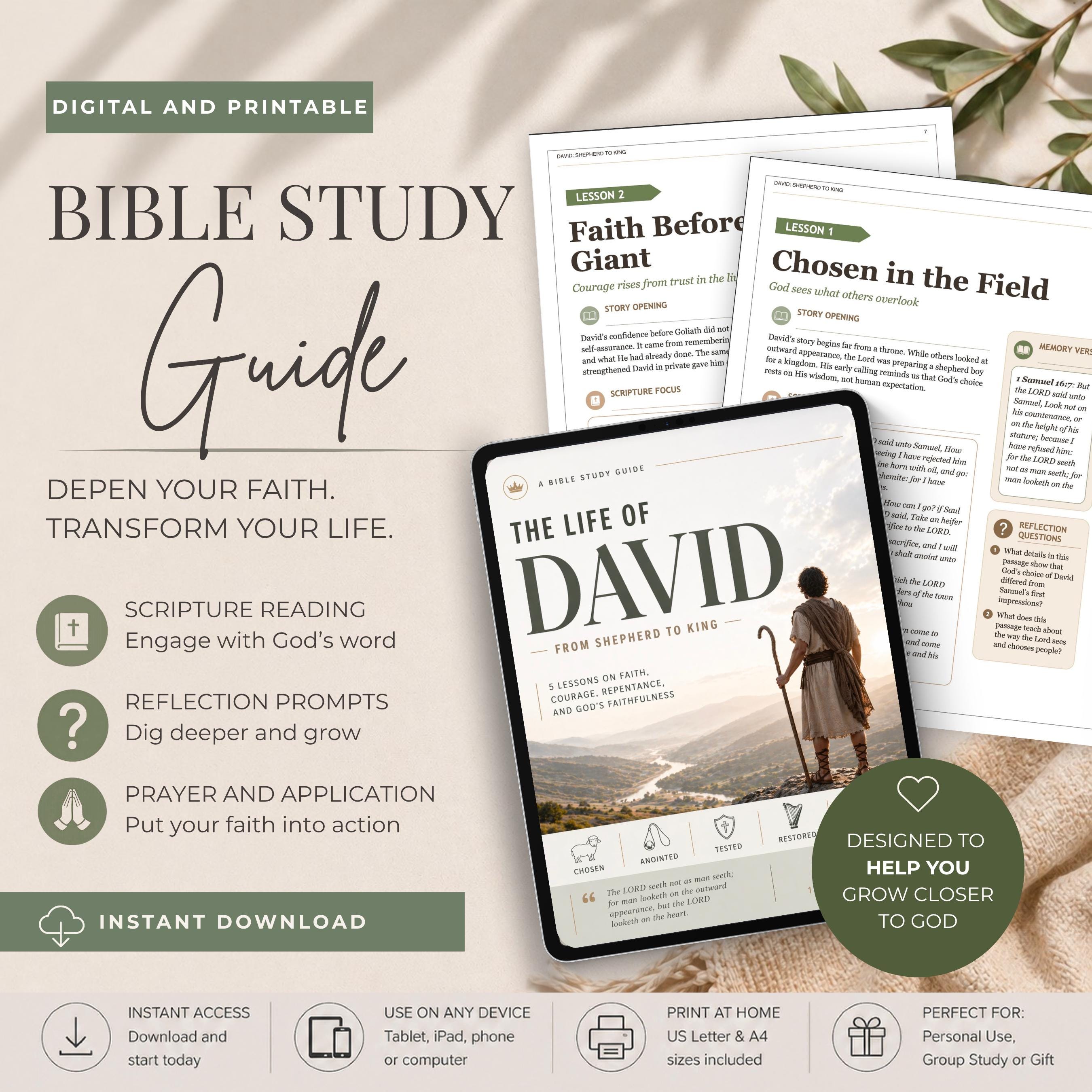 David - Shepherd to King 5 Lessons Devotional Bible Study Printable - Etsy