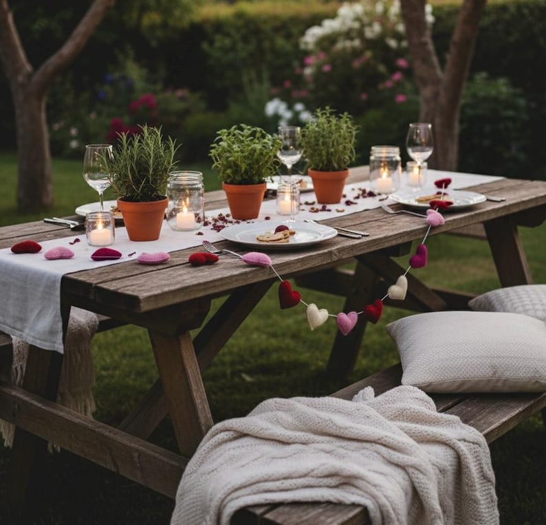 Romantische Herzen Girlande aus Wollfilz, handgefertigt und Wohnaccessoires Bild 6