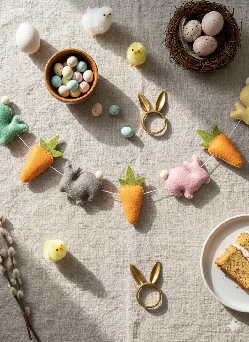 Wool Felt Easter Garland – Bunny & Carrot Spring Decor - Etsy