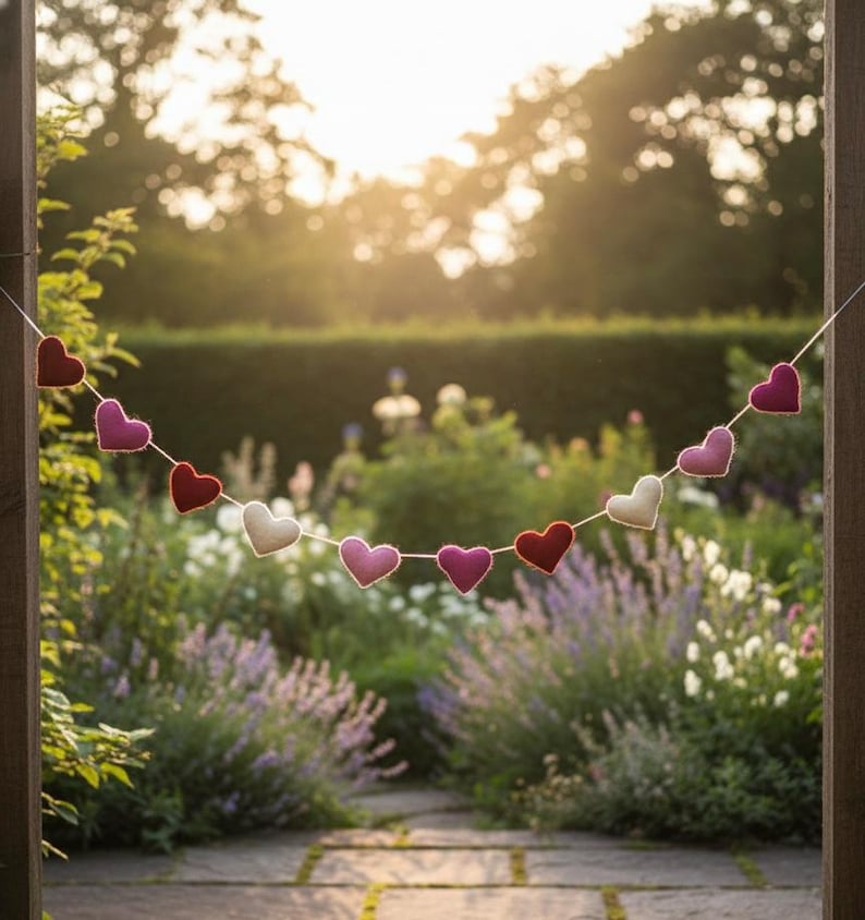 Romantische Herzen Girlande aus Wollfilz, handgefertigt und Wohnaccessoires Bild 4