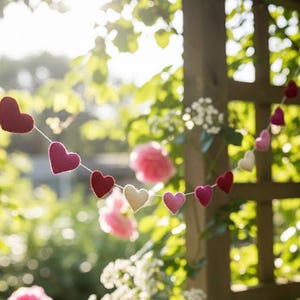 Romantische Herzen Girlande aus Wollfilz, handgefertigt und Wohnaccessoires Bild 9