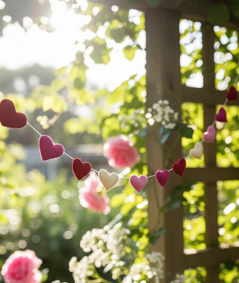 Romantische Herzen Girlande aus Wollfilz, handgefertigt und Wohnaccessoires Bild 9